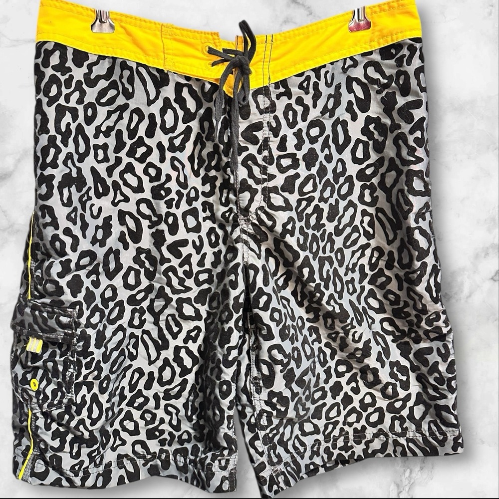 Vtg Hurley Mens Velvet Cheetah Print Unlined Surf Board Shorts Size 36 USA‎